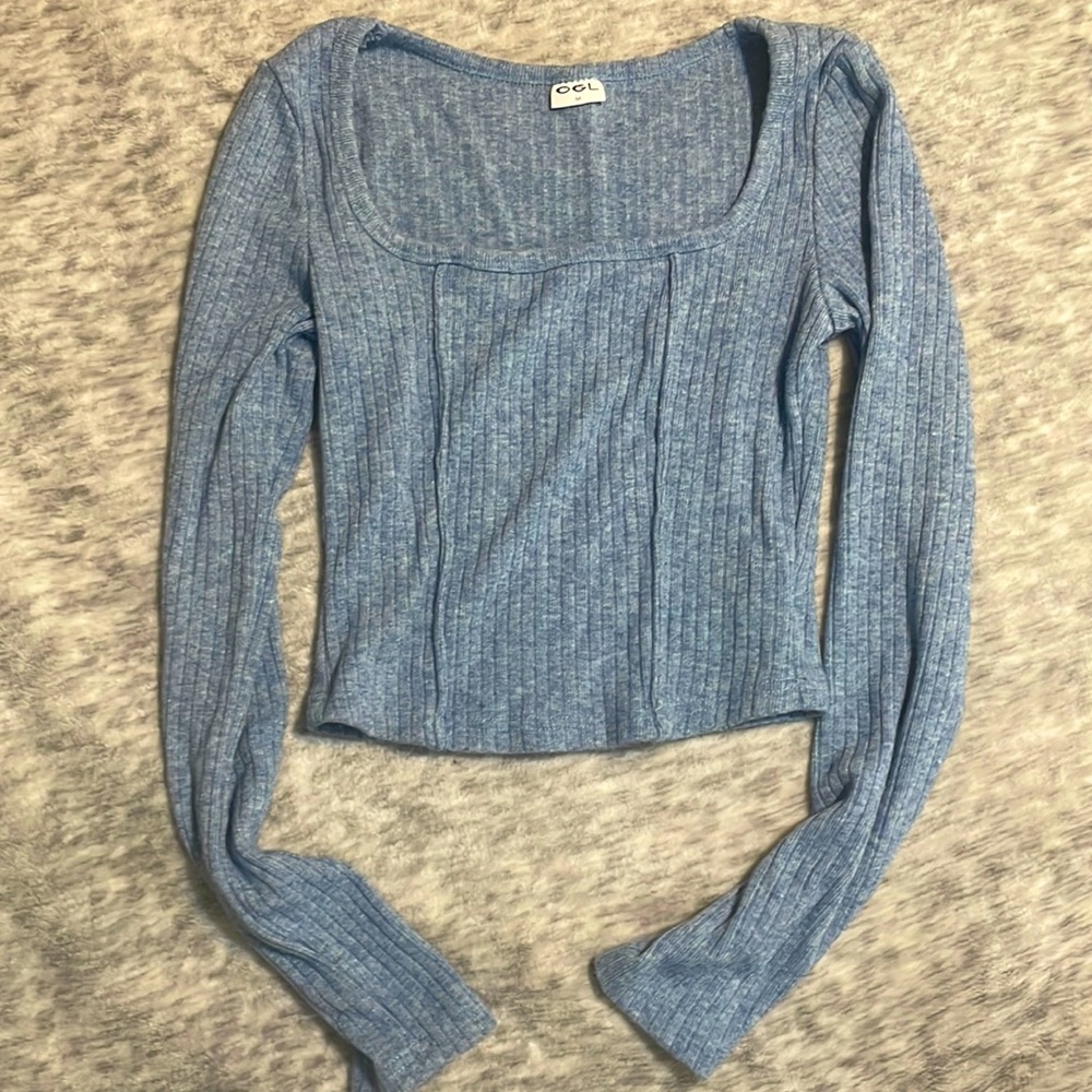 OGLMove Blue Cropped Long Sleeve Corset Top